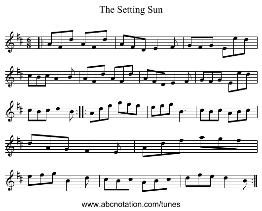 The Setting Sun - staff notation