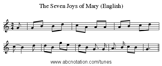 The Seven Joys of Mary (English) - staff notation