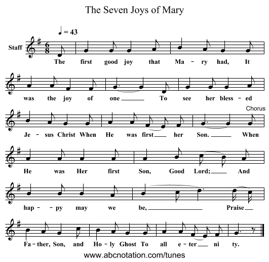 The Seven Joys of Mary - staff notation