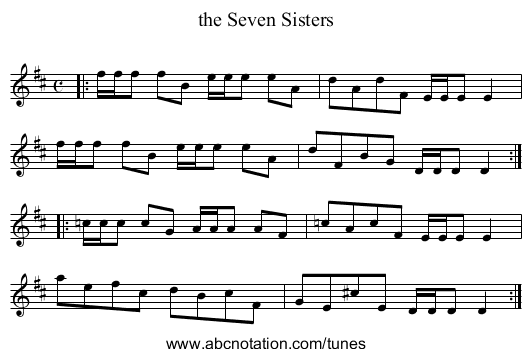 the Seven Sisters - staff notation