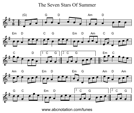 The Seven Stars Of Summer - staff notation