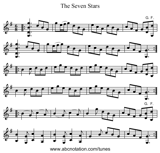 The Seven Stars - staff notation