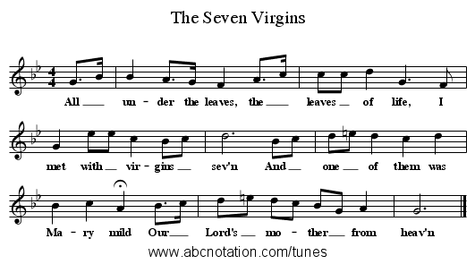 The Seven Virgins - staff notation