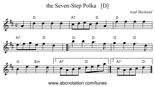 the Seven-Step Polka   [D] - staff notation