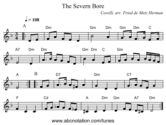 The Severn Bore - staff notation