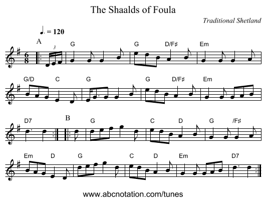 The Shaalds of Foula - staff notation