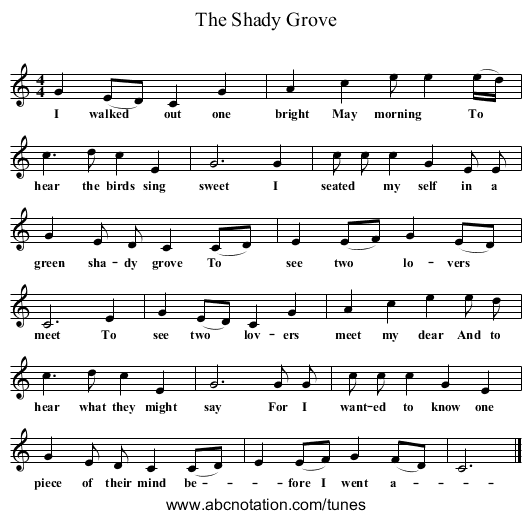 The Shady Grove - staff notation