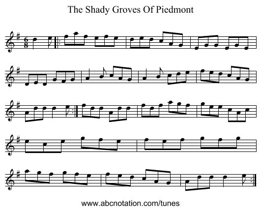The Shady Groves Of Piedmont - staff notation