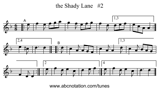 the Shady Lane   #2 - staff notation