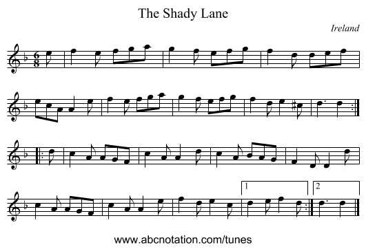 The Shady Lane - staff notation