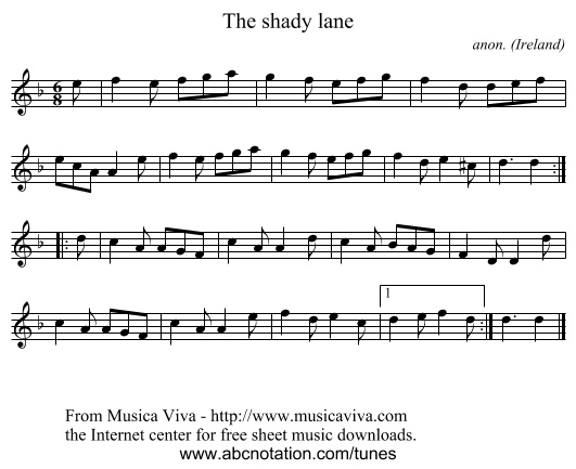 The shady lane - staff notation