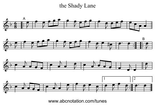 the Shady Lane - staff notation