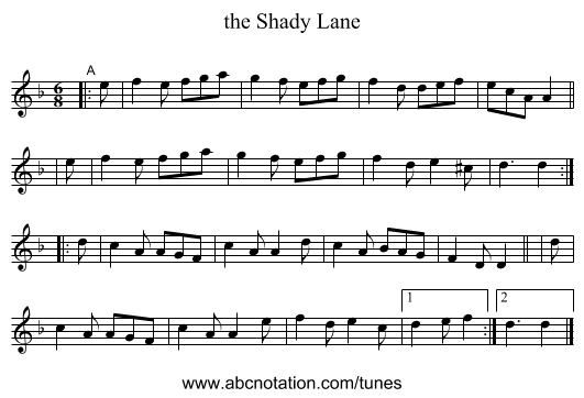 the Shady Lane - staff notation