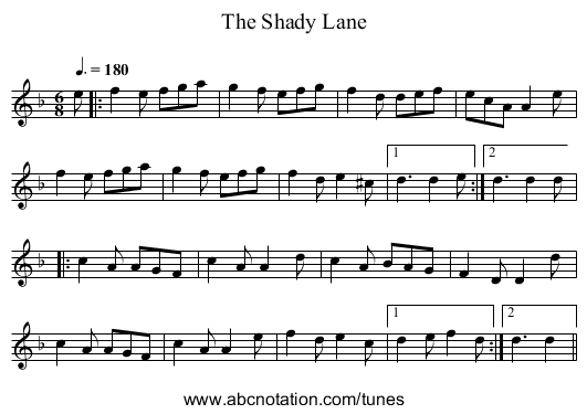 The Shady Lane - staff notation