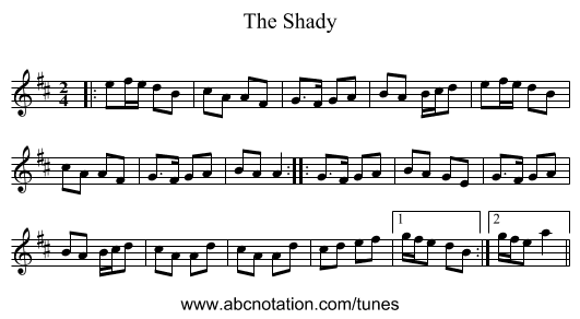 The Shady - staff notation