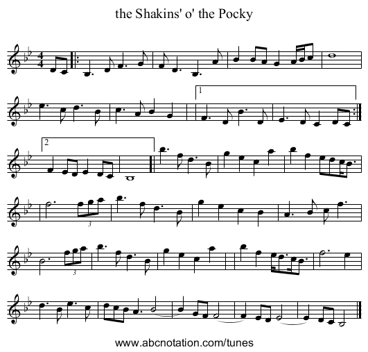 the Shakins' o' the Pocky - staff notation
