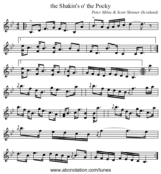 the Shakin's o' the Pocky - staff notation