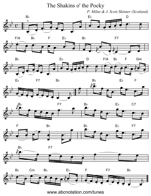 The Shakins o' the Pocky - staff notation