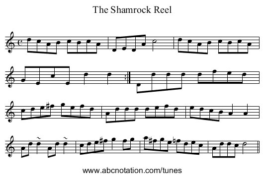 The Shamrock Reel - staff notation