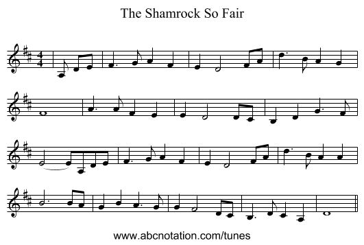 The Shamrock So Fair - staff notation