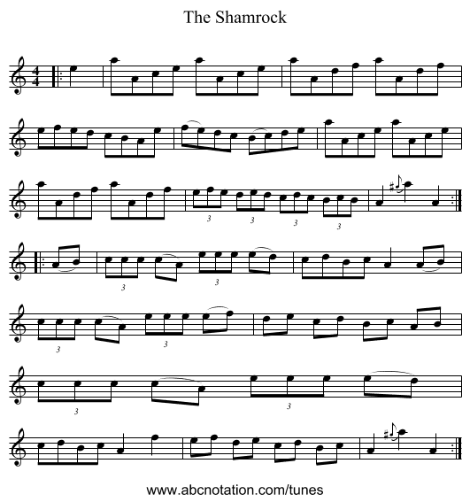 The Shamrock - staff notation