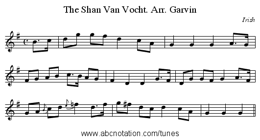 The Shan Van Vocht. Arr. Garvin - staff notation