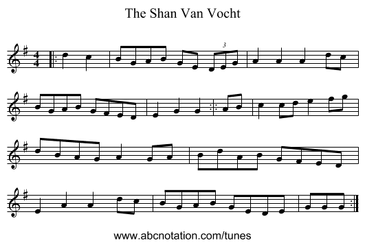 The Shan Van Vocht - staff notation