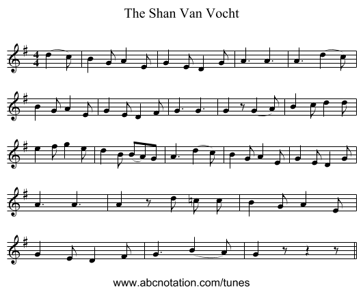 The Shan Van Vocht - staff notation