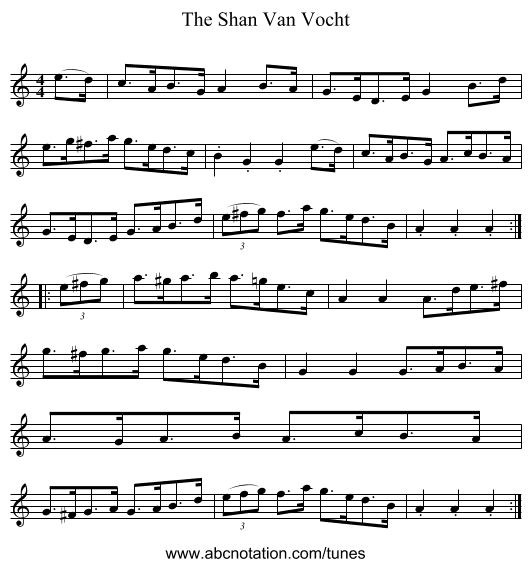 The Shan Van Vocht - staff notation