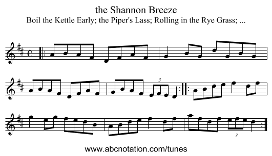 the Shannon Breeze - staff notation