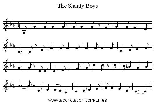 The Shanty Boys - staff notation