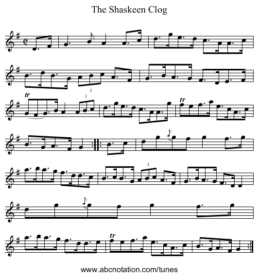 The Shaskeen Clog - staff notation