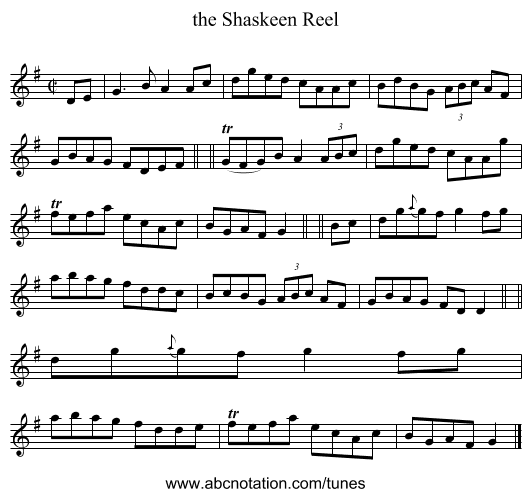 the Shaskeen Reel - staff notation
