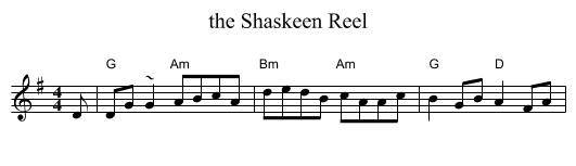 the Shaskeen Reel - staff notation