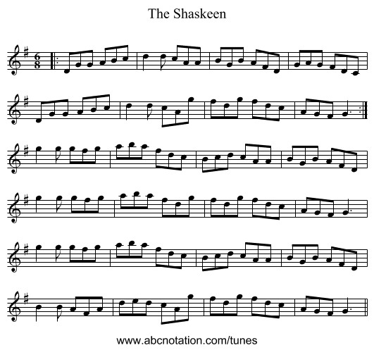 The Shaskeen - staff notation