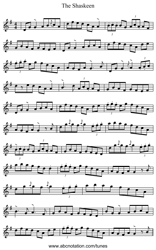 The Shaskeen - staff notation