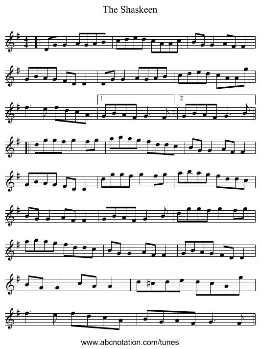 The Shaskeen - staff notation