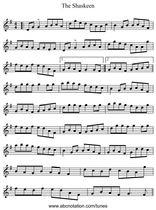 The Shaskeen - staff notation