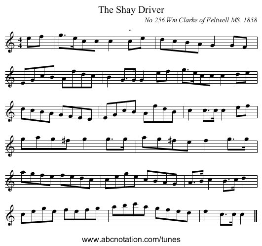The Shay Driver - staff notation
