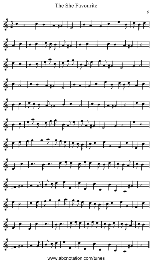 The She Favourite - staff notation