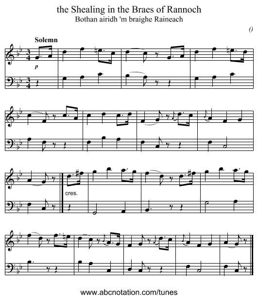 the Shealing in the Braes of Rannoch - staff notation