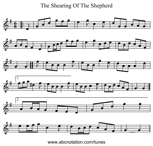 The Shearing Of The Shepherd - staff notation