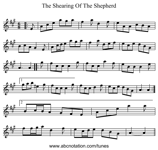 The Shearing Of The Shepherd - staff notation