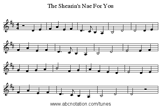 The Shearin's Nae For You - staff notation