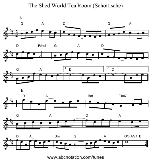 The Shed World Tea Room (Schottische) - staff notation