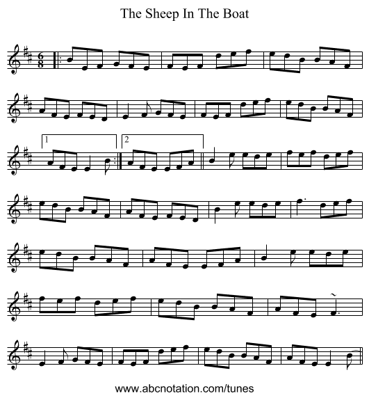 The Sheep In The Boat - staff notation