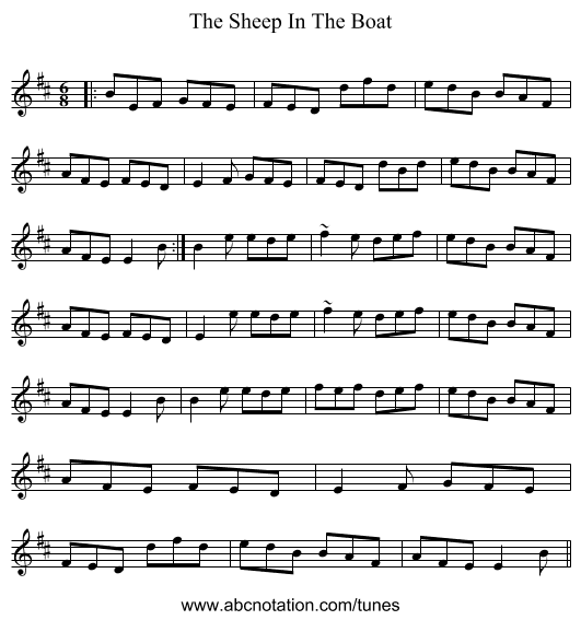 The Sheep In The Boat - staff notation