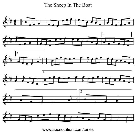 The Sheep In The Boat - staff notation