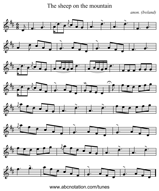 The sheep on the mountain - staff notation