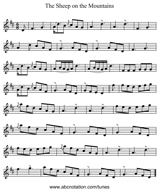 The Sheep on the Mountains - staff notation